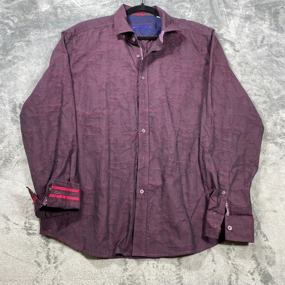 Robert Graham Shirt Button Down Mens 2XL Purple Paisley Jacquard Tailored Fiit